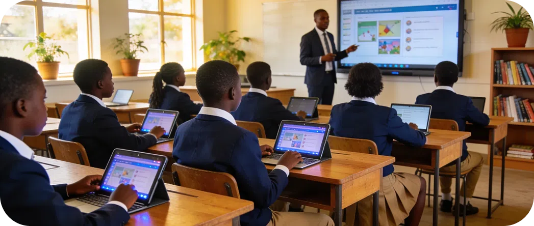 Teacher with smart board in a digital classroom
